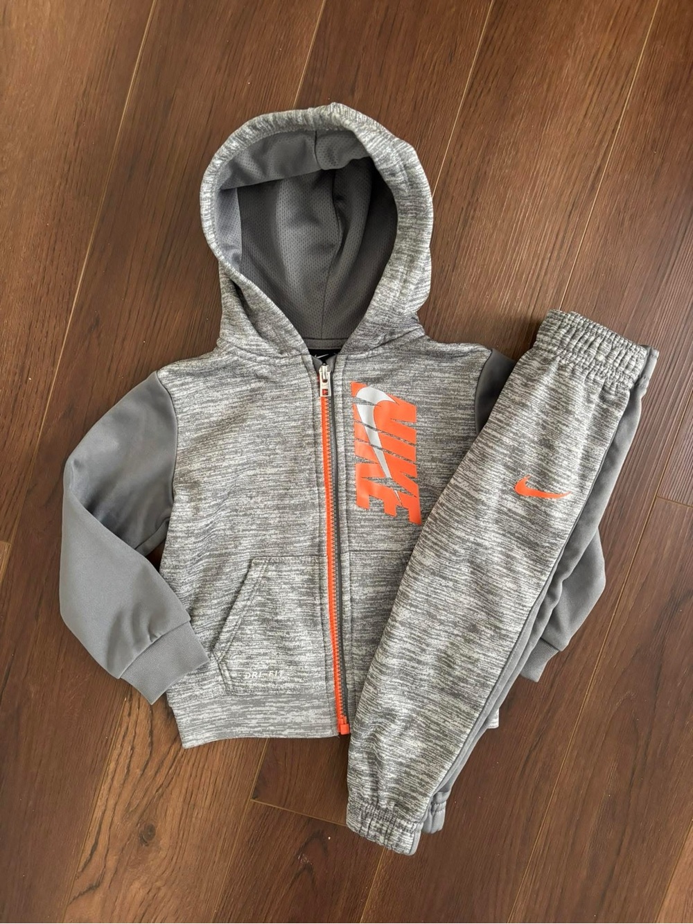Nike Kids’ Gray & Orange Zip Hoodie Joggers Set
